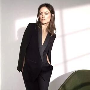 H&M Conscious Collection Mulberry Silk Tuxedo Cape Blazer Black 2 Split Sleeve